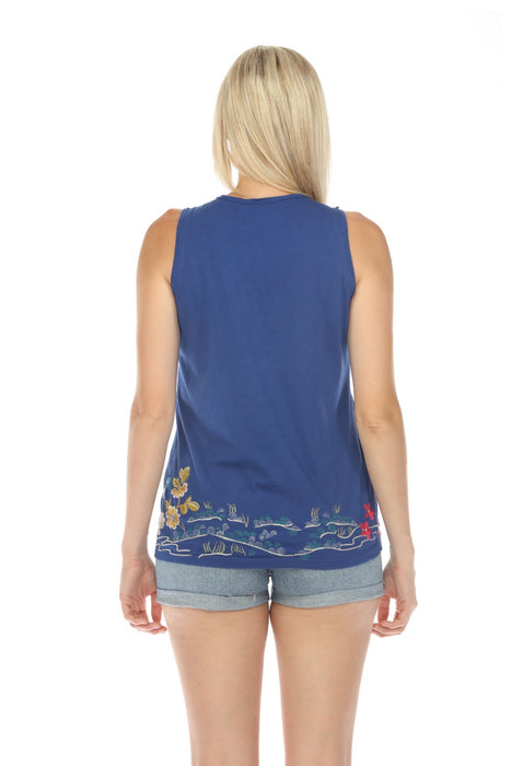 Johnny Was JWLA Celina Raw Edge V-Neck Tank Top Boho Chic J14924