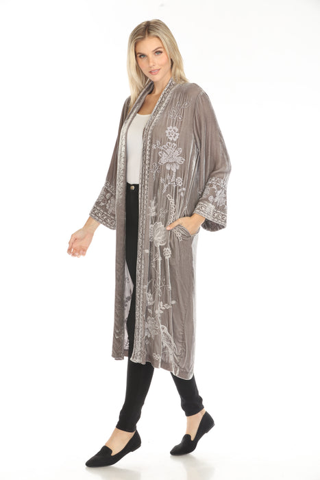 Johnny Was JWLA Grey Nyomi Velvet Embroidered Kimono Coat J42024