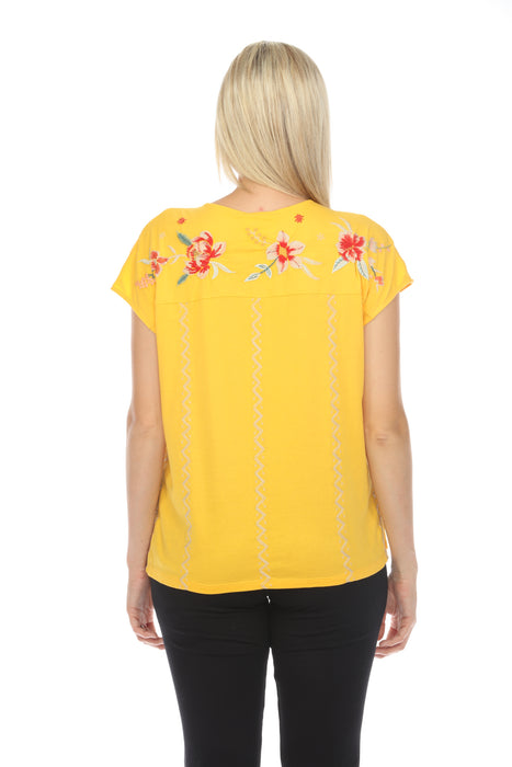 Johnny Was JWLA Paneled Knit Embroidered Tee Boho Chic J15224 **