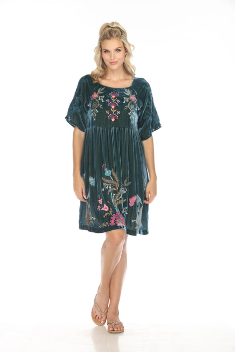 Johnny Was JWLA Sisa Velvet Embroidered Raglan Dress J33224 Boho Chic *