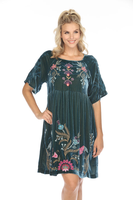 Johnny Was JWLA Sisa Velvet Embroidered Raglan Dress J33224 Boho Chic *