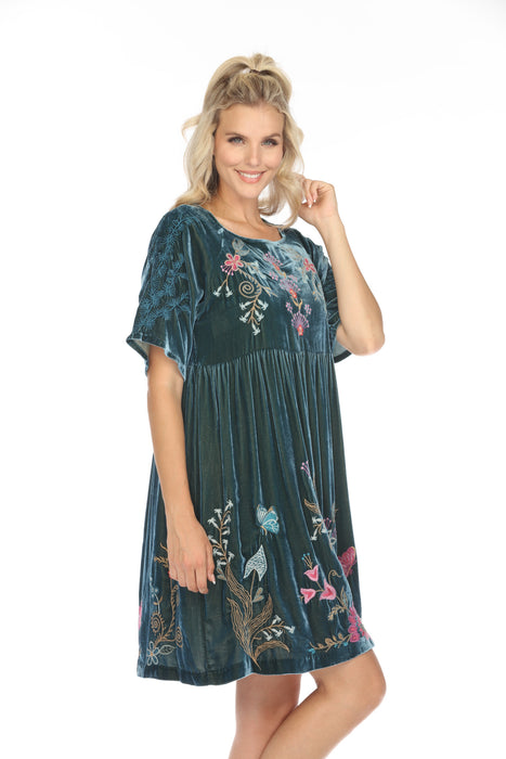 Johnny Was JWLA Sisa Velvet Embroidered Raglan Dress J33224 Boho Chic *