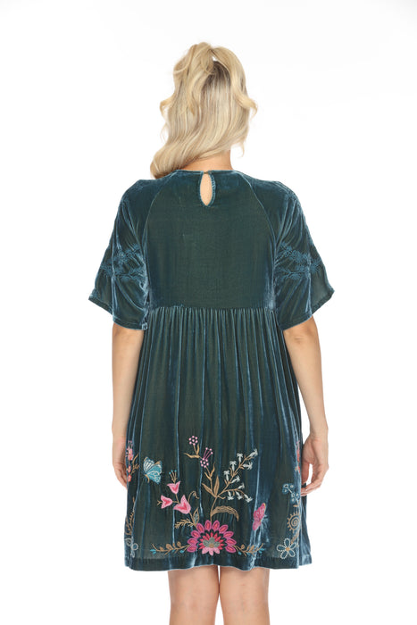 Johnny Was JWLA Sisa Velvet Embroidered Raglan Dress J33224 Boho Chic *