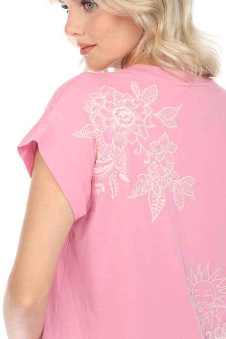 Johnny Was JWLA Addison Embroidered Relaxed Tee J12723 Boho Chic *