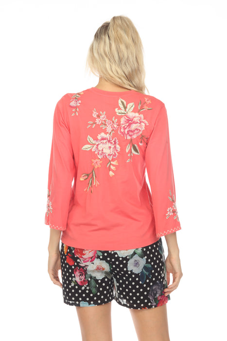 Johnny Was JWLA Vienna Embroidered Kimono Sleeve Tee Boho Chic J16023