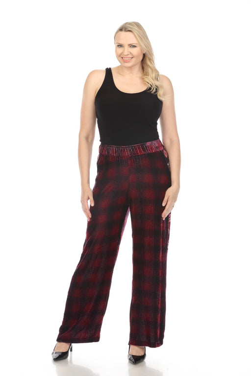 Johnny Was JWLA Style J61124 Plaid Embroidered Velvet Wide Leg Pants Boho Chic