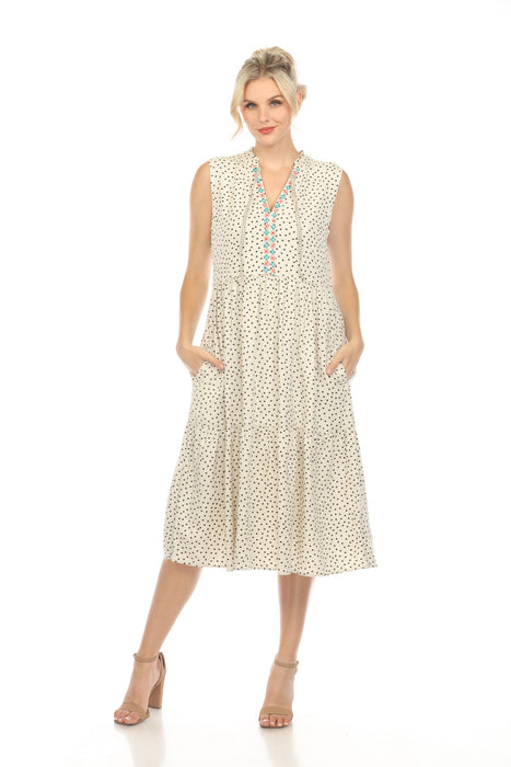 Johnny Was JWLA Style J38423 Polka Dot Sleeveless Tiered Dress Boho Chic