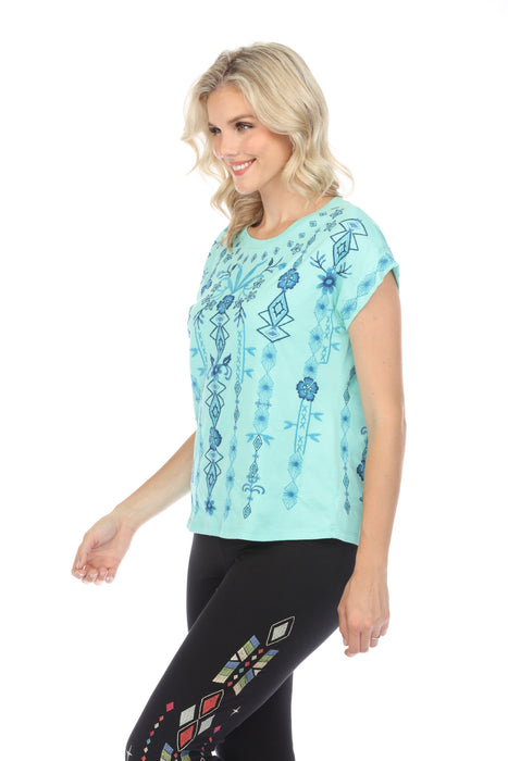 Johnny Was JWLA Taria Embroidered Relaxed Tee Boho Chic J14624