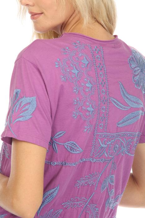 Johnny Was JWLA Lyra Embroidered Relaxed Crew Neck Tee Boho Chic J16423