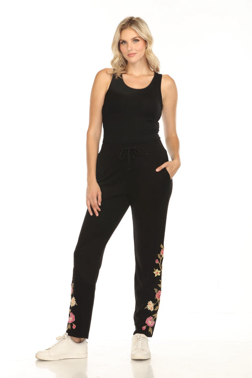 Johnny Was JWLA Style J68523-O Black Quinn Floral Embroidered Cozy Pants