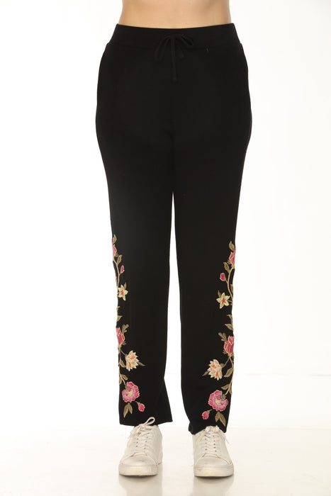 Johnny Was JWLA Style J68523-O Black Quinn Floral Embroidered Cozy Pants