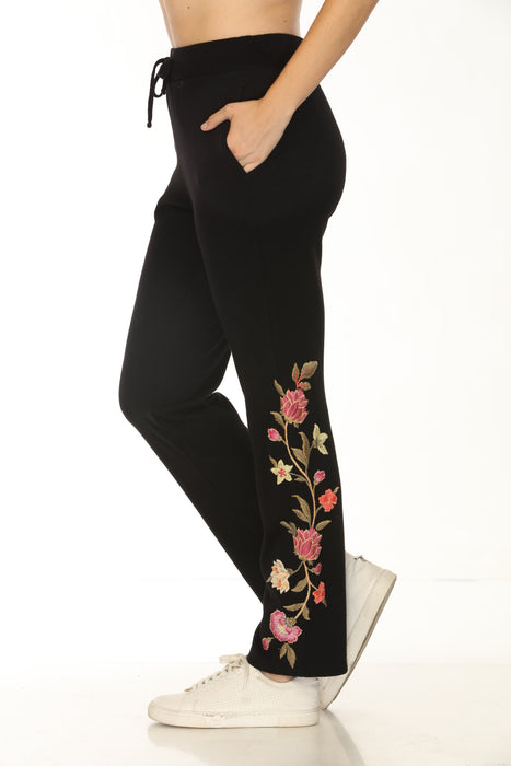 Johnny Was JWLA Black Quinn Embroidered Cozy Pants J68523-O