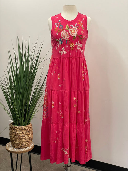 Johnny Was JWLA Style J37723-4 Raspberry Ceretti Floral Tiered Maxi Tank Dress Boho Chic