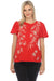 Johnny Was JWLA Style J13724 Red Domingo Flutter Sleeve Henley Embroidered Tee Boho Chic