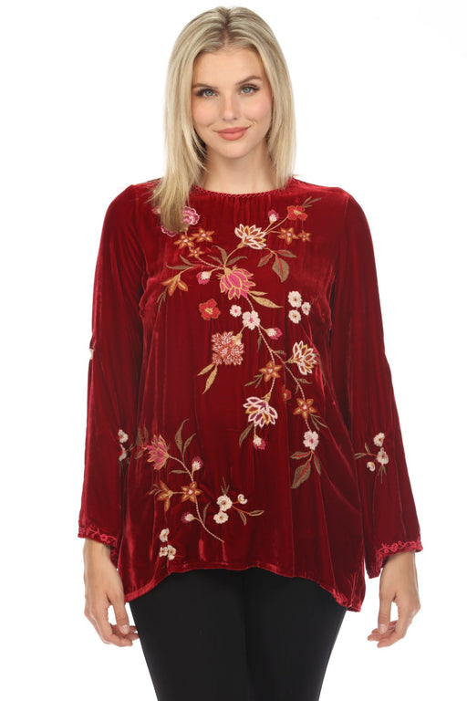 Johnny Was Paris Top XS NWT online Long Sleeve Embroidered Velvet Detail