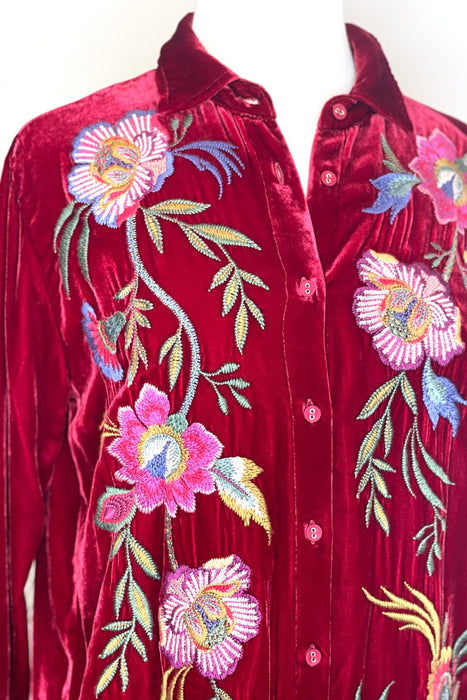 Johnny Was JWLA Sidonia Velvet Embroidered Oversized Pleat Shirt J12023 *