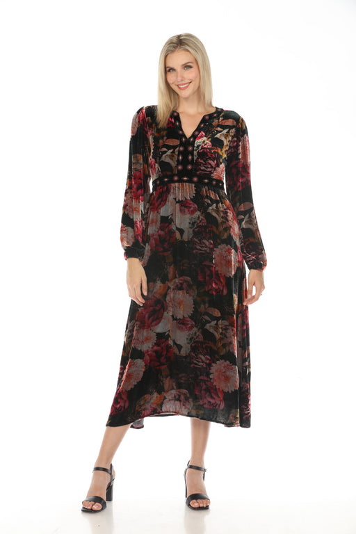 Johnny Was JWLA Style J30223 Rosa Velvet Front Notch Maxi Dress Boho Chic