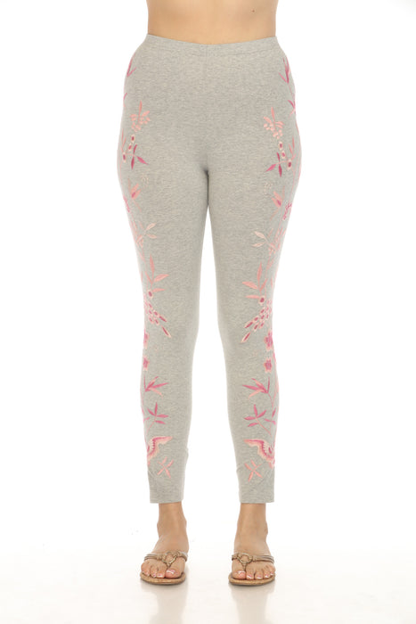 Johnny Was JWLA Style J60924 Grey Rosalyn Floral Embroidered Legging