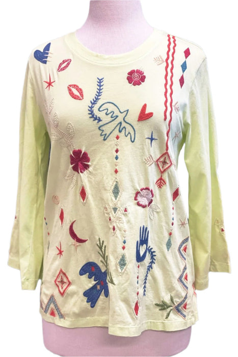 Johnny Was JWLA Style J13624 Shadow Lime Milley Kimono Sleeve Tee Boho Chic