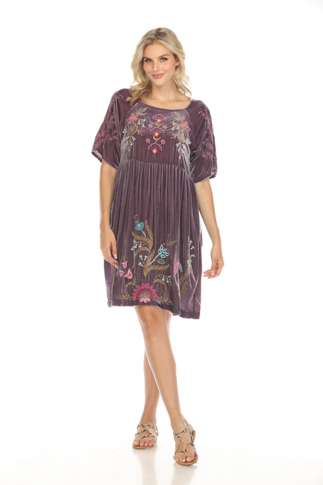 Johnny Was JWLA Style J33224 Sisa Velvet Embroidered Raglan Dress Boho Chic