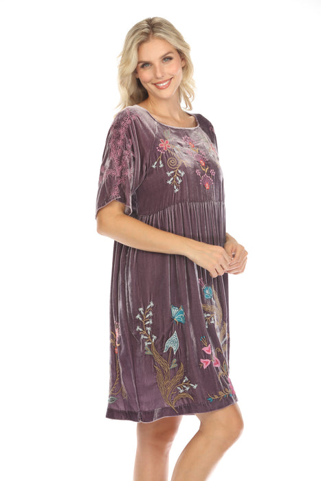 Johnny Was JWLA Sisa Velvet Embroidered Raglan Dress J33224 Boho Chic *