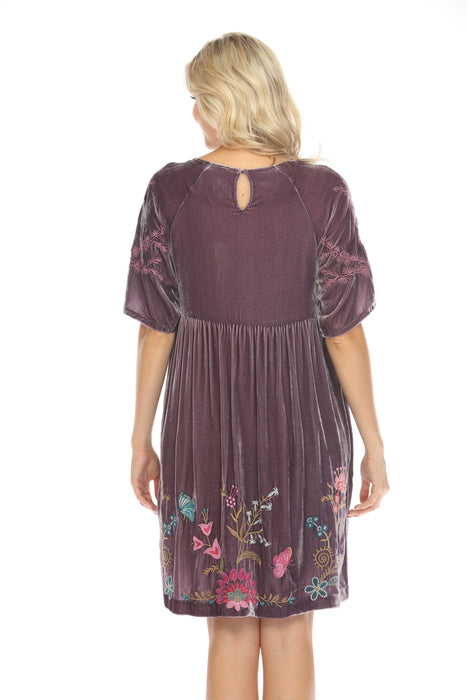 Johnny Was JWLA Sisa Velvet Embroidered Raglan Dress J33224 Boho Chic *