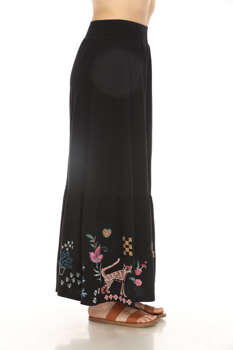 Johnny Was JWLA Black Embroidered Smocked Waist Maxi Skirt J72024