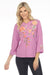 Johnny Was JWLA Style J16023 Soft Orchid Vienna Embroidered Kimono Sleeve Tee Boho Chic