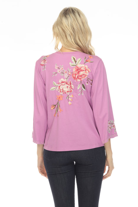 Johnny Was JWLA Vienna Embroidered Kimono Sleeve Tee Boho Chic J16023