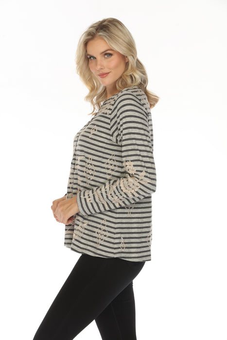 Johnny Was JWLA Stripe Embroidered Long Sleeve Top J11523 Boho Chic