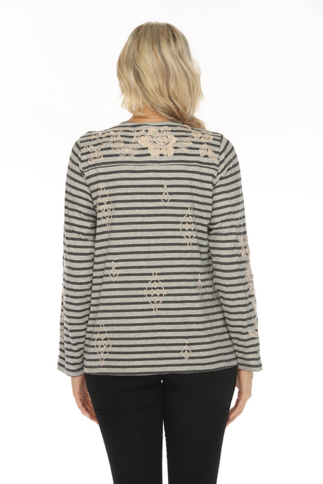 Johnny Was JWLA Stripe Embroidered Long Sleeve Top J11523 Boho Chic