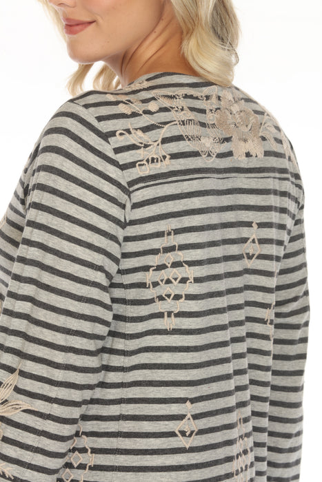 Johnny Was JWLA Stripe Embroidered Long Sleeve Top J11523 Boho Chic