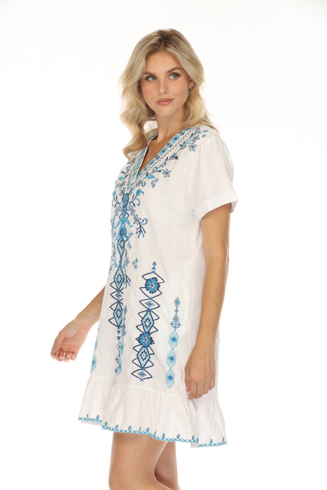 Johnny Was JWLA White Taria Embroidered Linen Shift Dress R36224-4K