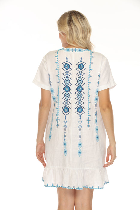 Johnny Was JWLA White Taria Embroidered Linen Shift Dress R36224-4K