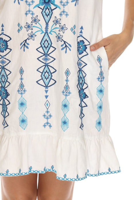 Johnny Was JWLA White Taria Embroidered Linen Shift Dress R36224-4K