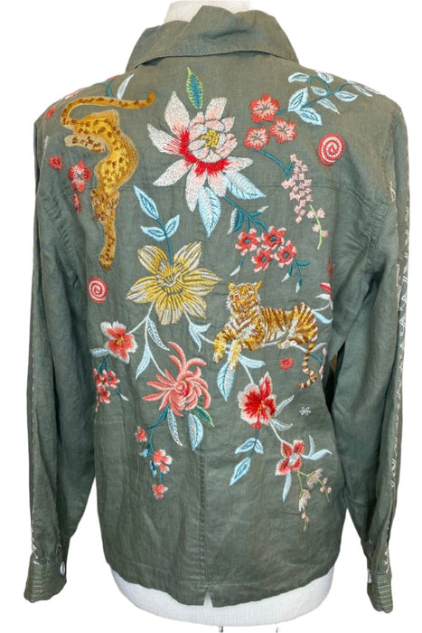 Johnny Was JWLA Relaxed Linen Embroidered Jacket J41124 Boho Chic *