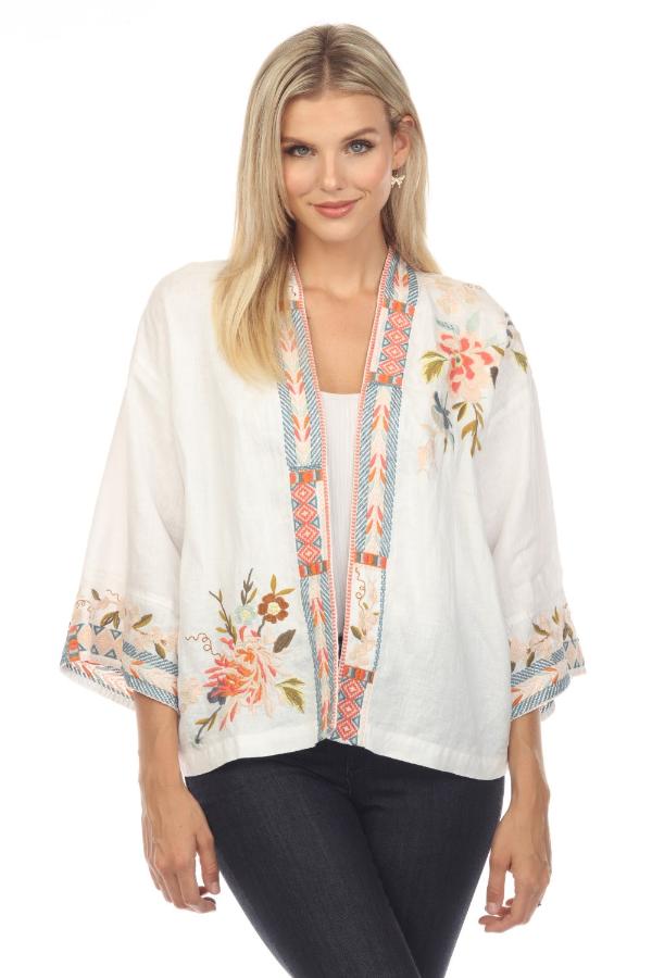 Johnny Was Renenutet Embroidered Blouse in white embroidered bug outlets women’s small