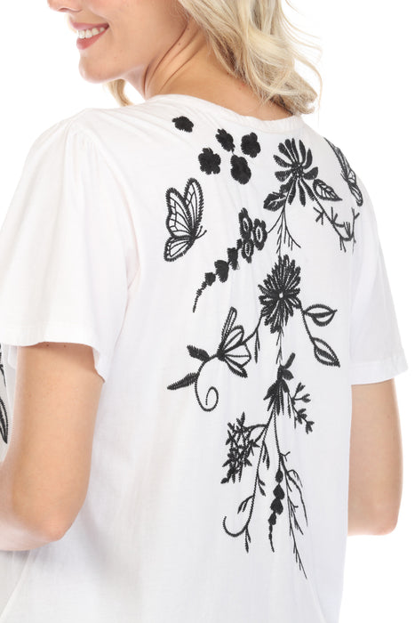 Johnny Was JWLA Domingo Flutter Sleeve Henley Embroidered Tee Boho Chic J13724 *