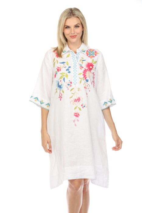 Johnny Was JWLA Style J30623-E White Julie Henley Kimono Sleeve Embroidered Dress