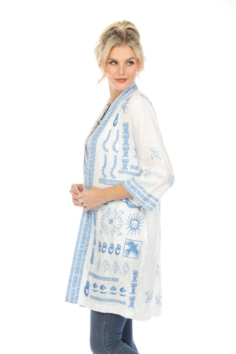 Johnny Was JWLA Linen Embroidered Kimono Boho Chic J40124