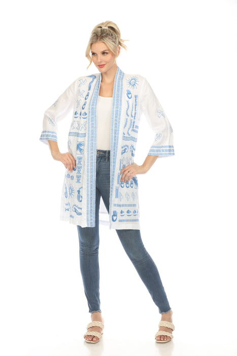 Johnny Was JWLA Linen Embroidered Kimono Boho Chic J40124