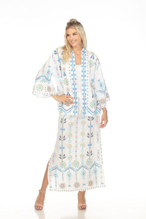 Johnny Was JWLA Oriel Cropped Linen Embroidered Kimono Boho Chic J47923