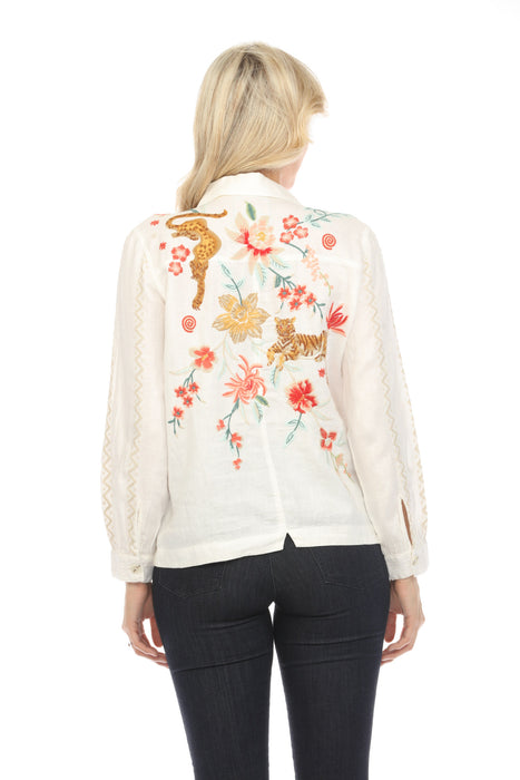 Johnny Was JWLA Relaxed Linen Embroidered Jacket J41124 Boho Chic *