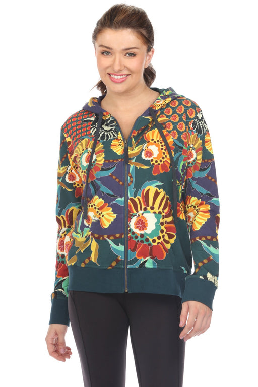 Johnny Was Style R49923 Kimbra Zip Front Floral Hoodie Boho Chic