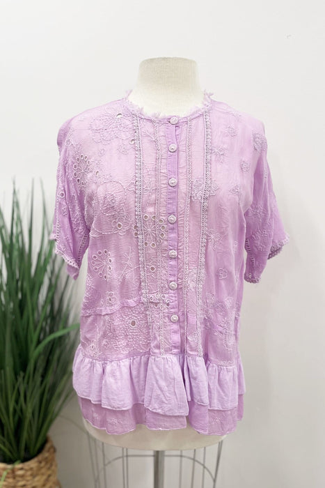 Johnny Was Summer Hyacinth Eyelet Embroidered Blouse C13323