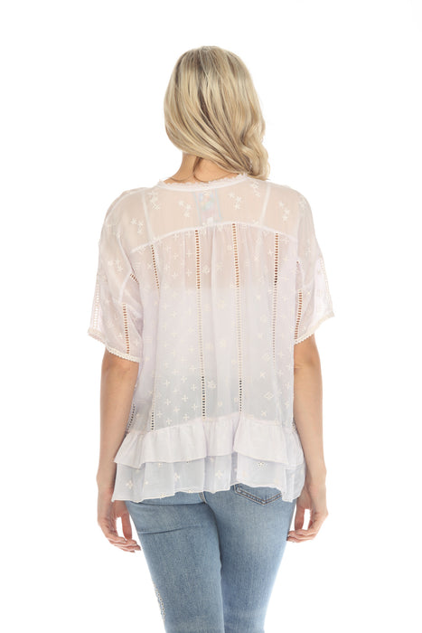 Johnny Was Summer Hyacinth Eyelet Embroidered Blouse C13323