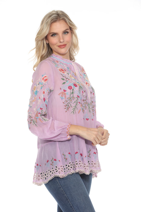 Johnny Was Light Purple Auroria Embroidered Blouse C11024