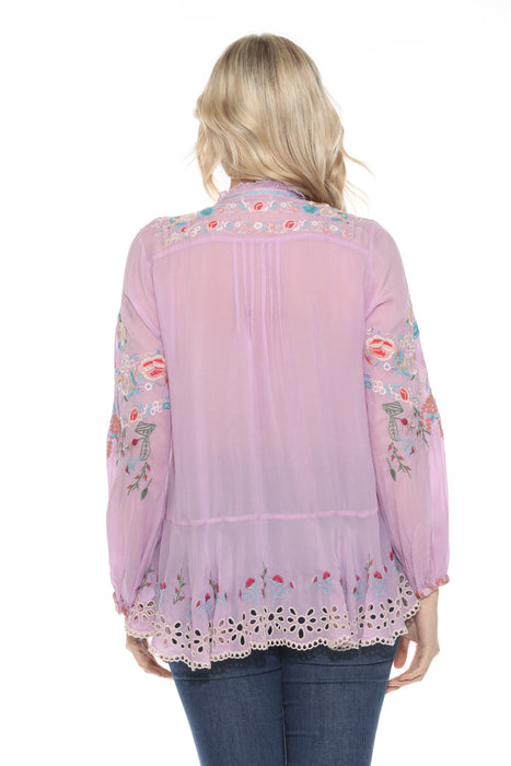 Johnny Was Light Purple Auroria Embroidered Blouse C11024