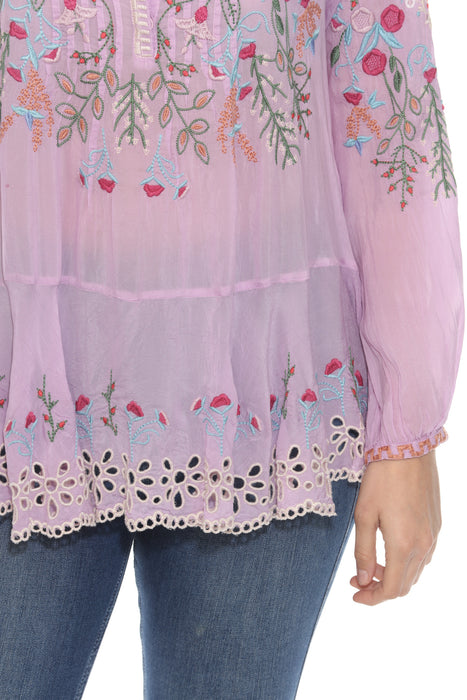 Johnny Was Light Purple Auroria Embroidered Blouse C11024