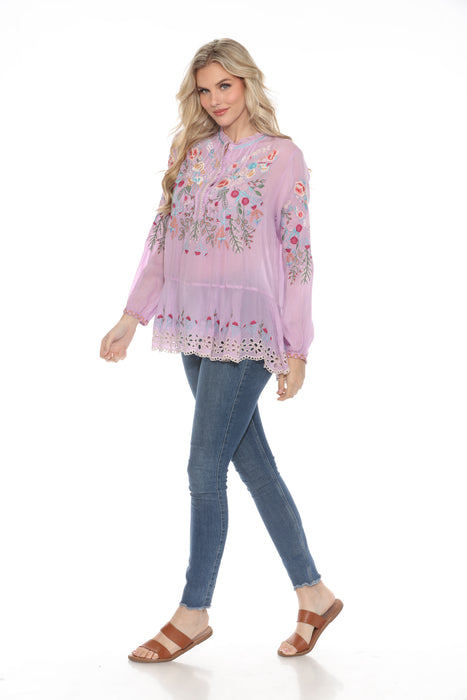 Johnny Was Light Purple Auroria Embroidered Blouse C11024